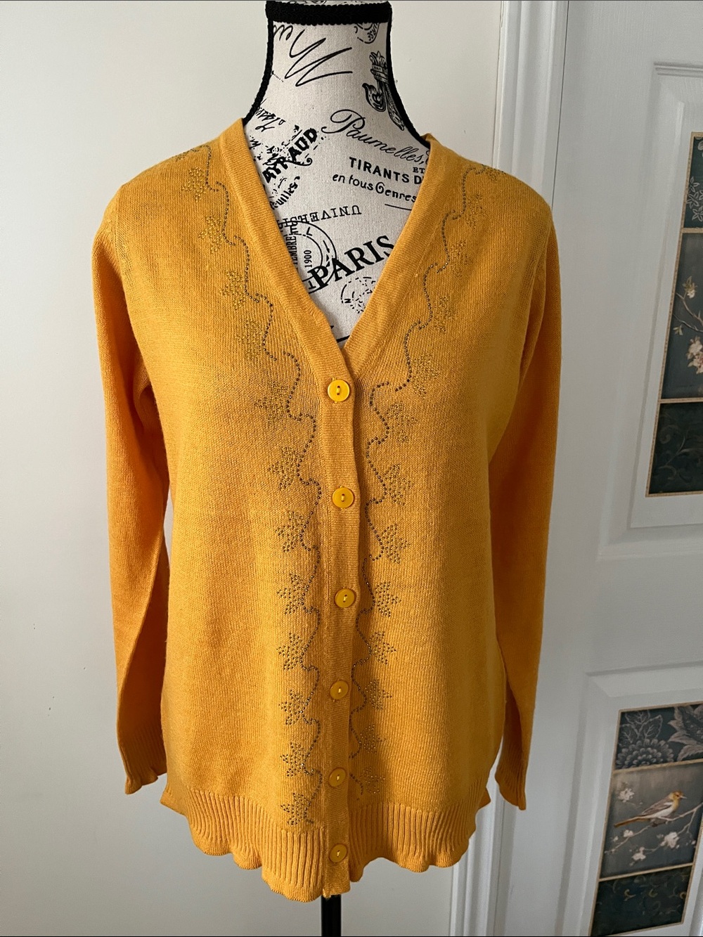 Women's Mustard Yellow V-Neck Button Cardigan Sweater